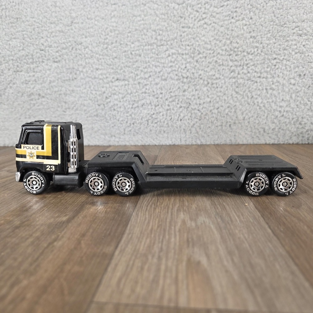 Vintage 1989 Buddy L Mack Police Semi Truck Lowboy Trailer Black Gold 23 Macau